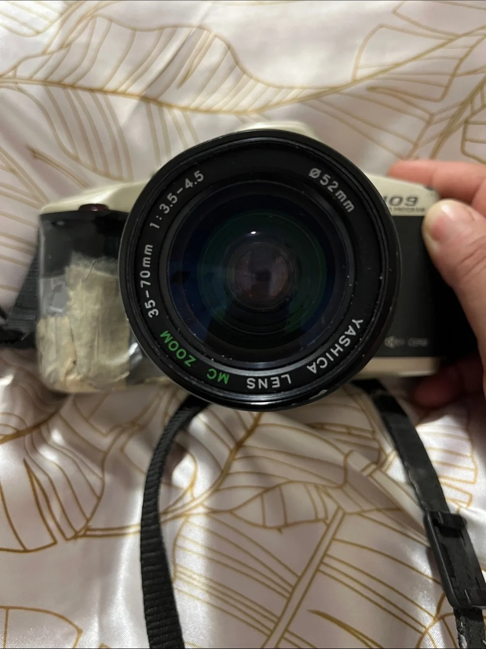 Yashica 35-70mm Camera in White and Black with Zoom Lens